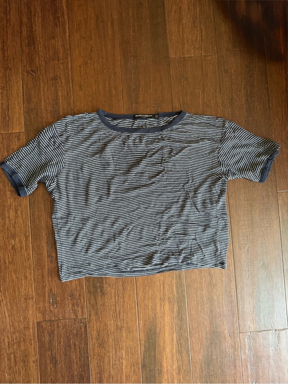 Brandy Melville Navy and White Striped Cropped Tee